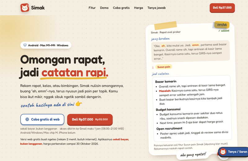 Pratinjau SIMAK: rekaman rapat jadi catatan di ponsel